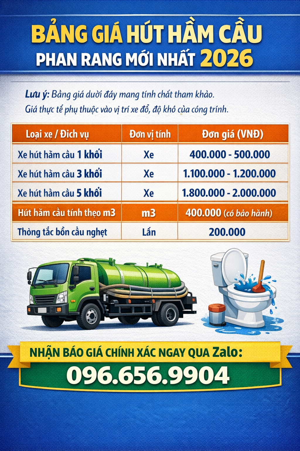 bảng giá hút hầm cầu Phan Rang 2026